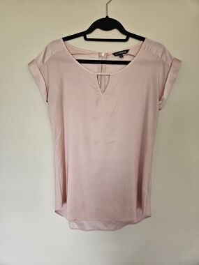 Express Light Pink Short Sleeve Keyhole Blouse